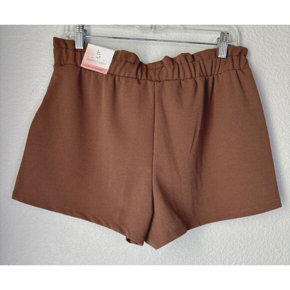 NWT Happily Grey Paperbag Trouser Shorts Pockets Stretch Chocolate‎ Brown LARGE - Picture 3 of 8